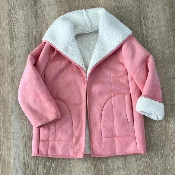 Unbranded faux suede and Sherpa shawl jacket coat pink girls size Euro 130 (6/7) - Picture 2 of 9
